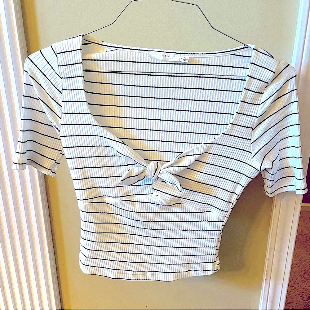 Lush Crop Top White with Black Strips Size Small